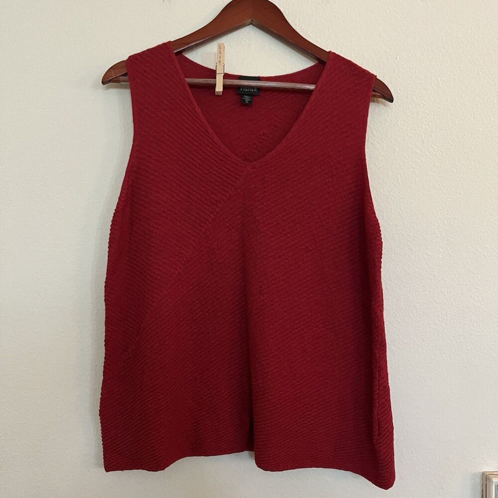 Eileen Fisher Red Sleeveless V Neck 100% Wool Top Shell Blouse SZ XL